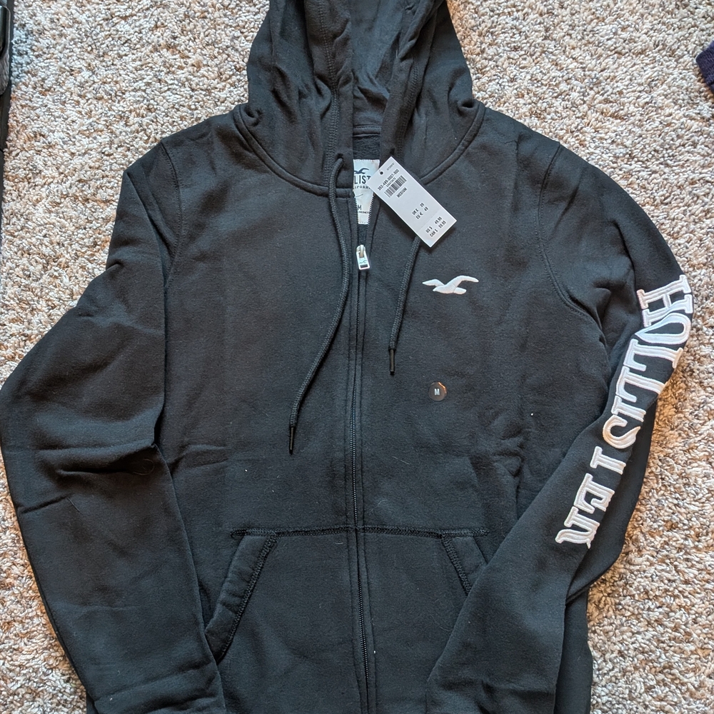Hollister Black Hoodie with Logo Sleeve